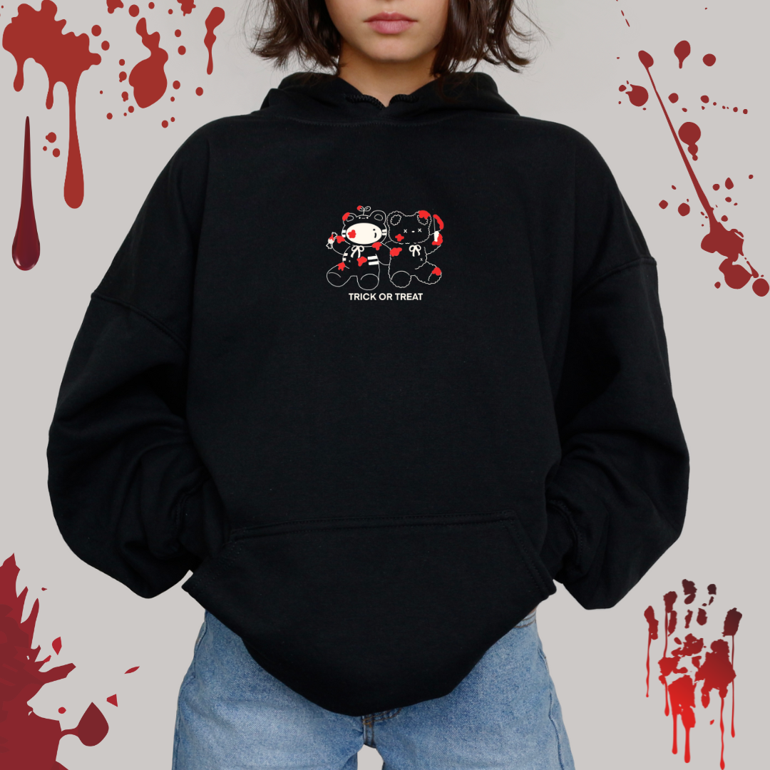 [Studio Sample] Trick or Treat Embroidered Hoodie – Ivory Halloween Hoodie for Spooky Cute Fits