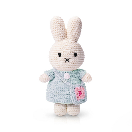 Miffy Crochet Plush Toy – Blue Dress with Blue Flower Bag | Handmade