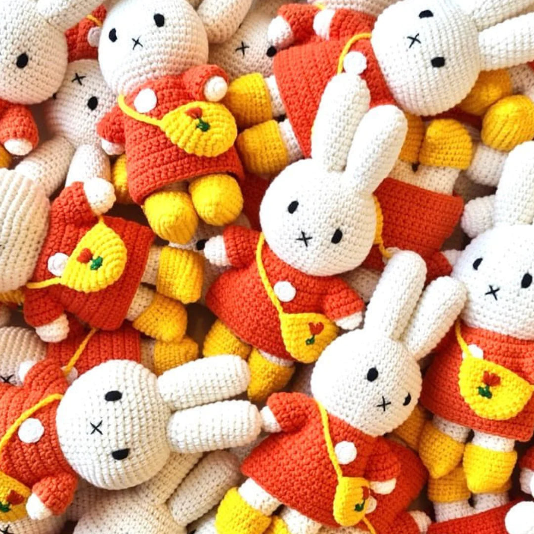 Handmade Miffy Crochet Plush – Red Dress with Tulip Bag & Yellow Shoes | Just Dutch Collectible, Kawaii Gift, Soft Girl Decor