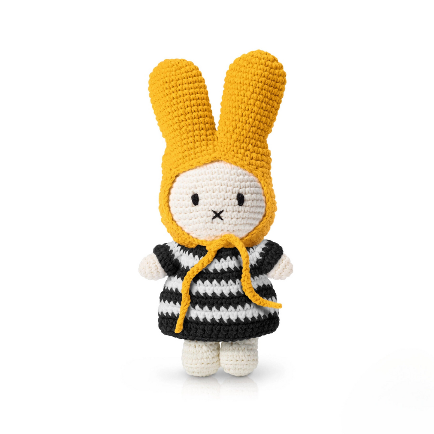 Miffy Crochet Plush Toy – Black Striped Dress & Yellow Hat | Handmade