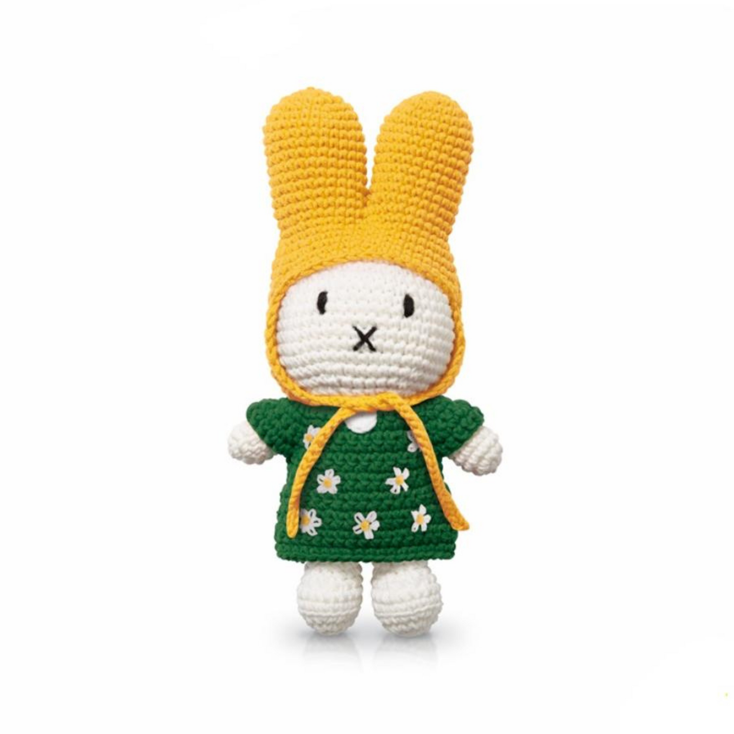 Miffy Crochet Plush Toy – Green Little Flower Dress & Yellow Hat | Handmade