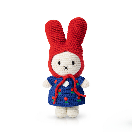 Miffy Crochet Plush Toy – Blue Tulip Dress with Red Hat | Handmade & Officially Licensed Just Dutch US