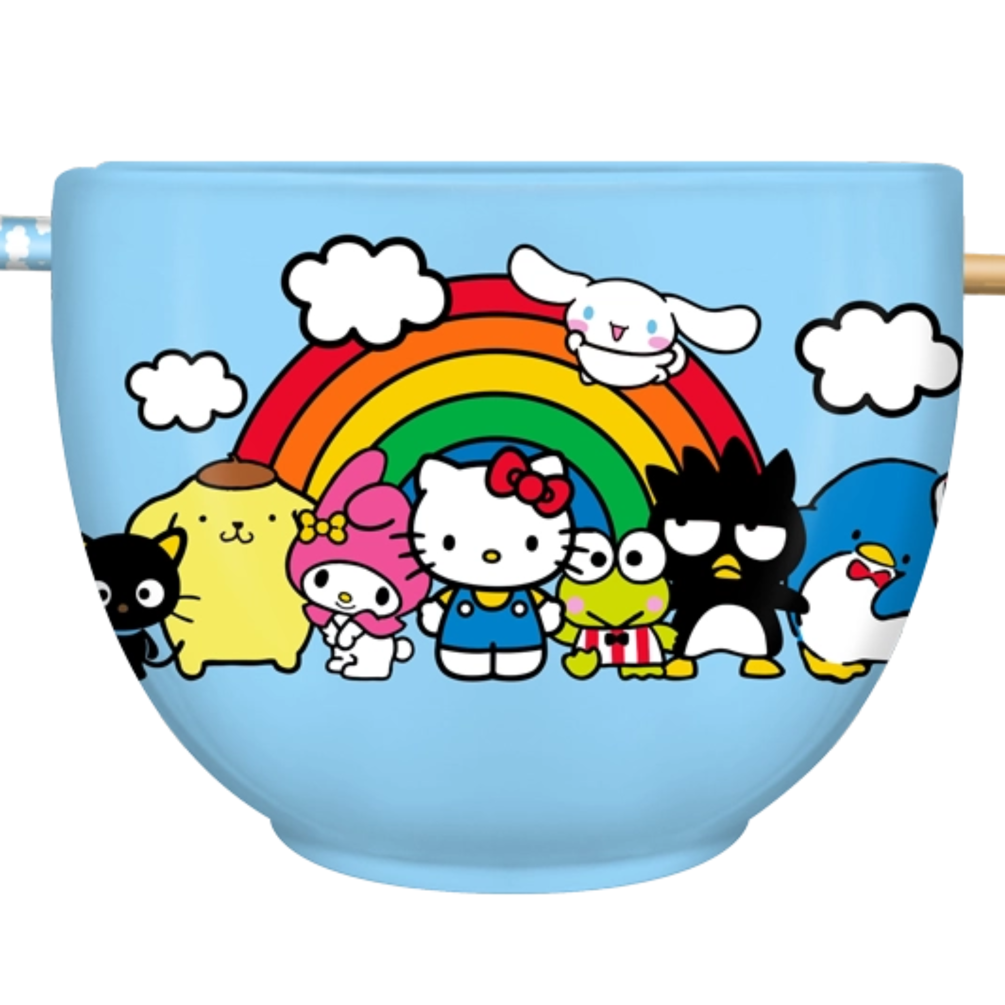Hello Kitty & Friends Ramen Bowl – Blue Kawaii Ceramic Noodle Bowl with Chopsticks (20 oz)