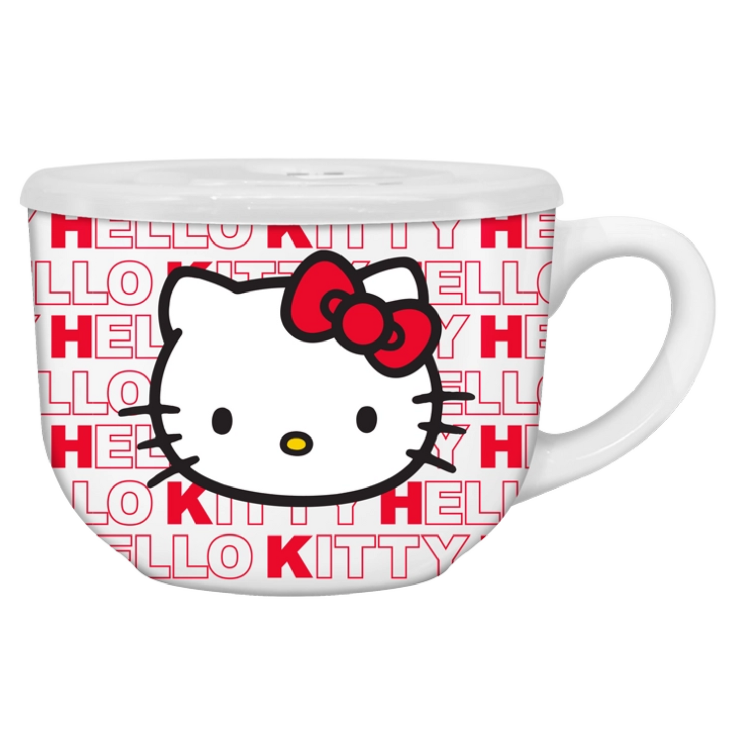 Hello Kitty Oversized Ceramic Soup Mug with Vented Lid – 24 oz | Microwave Safe Bento Bowl