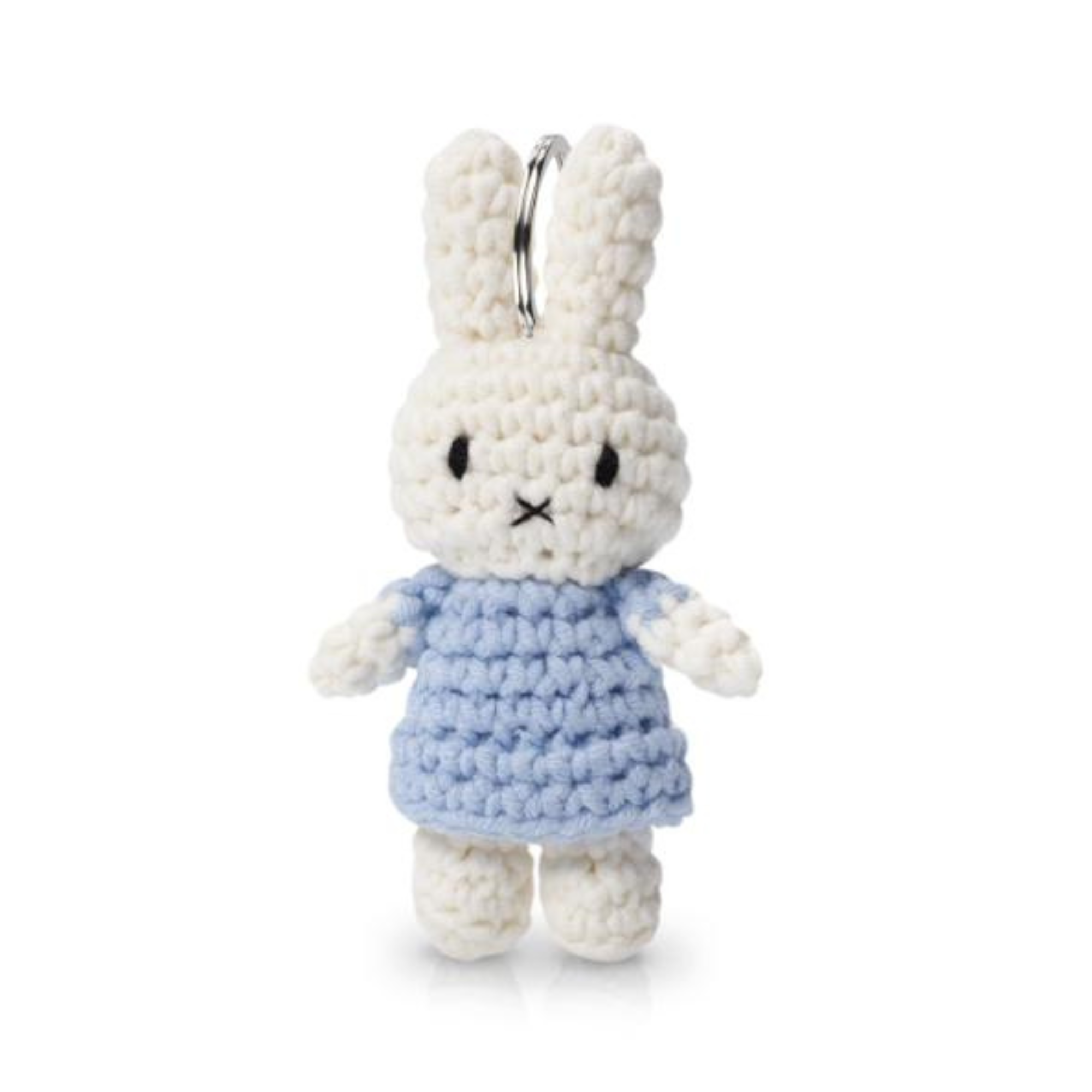 Miffy Crochet Plush Keychain – Baby Blue Dress | Handmade Just Dutch Bag Charm for Kawaii, Cottagecore, and Back-to-School Gifts