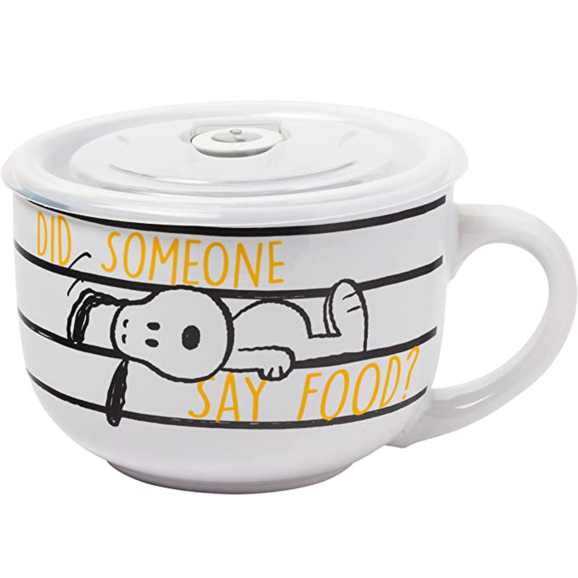 Snoopy “Did Someone Say Food?” Oversized Soup Mug with Lid – 24 oz Peanuts® Dorm Gift | Microwave-Safe Ramen Bowl
