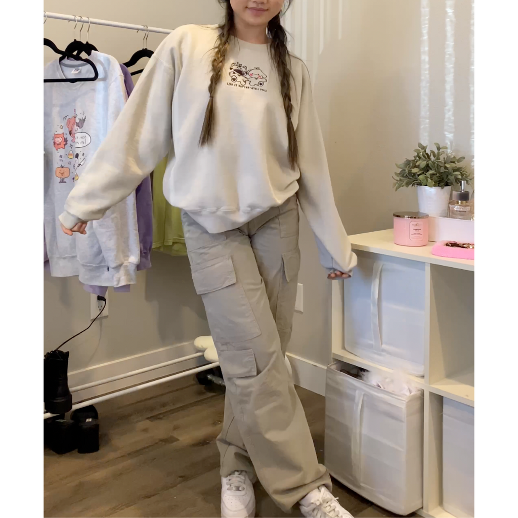 Life Is Better With You Embroidered Oversized Sweatshirt