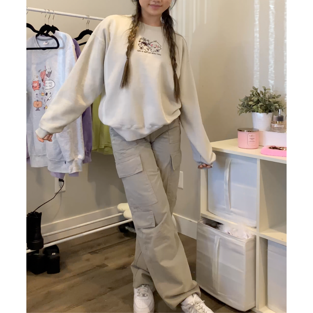 Life Is Better With You Embroidered Oversized Sweatshirt