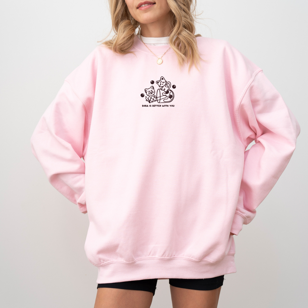 [OOPSIE] Boba Is Better With You Embroidered Oversized Sweatshirt – Pink or Forest Green