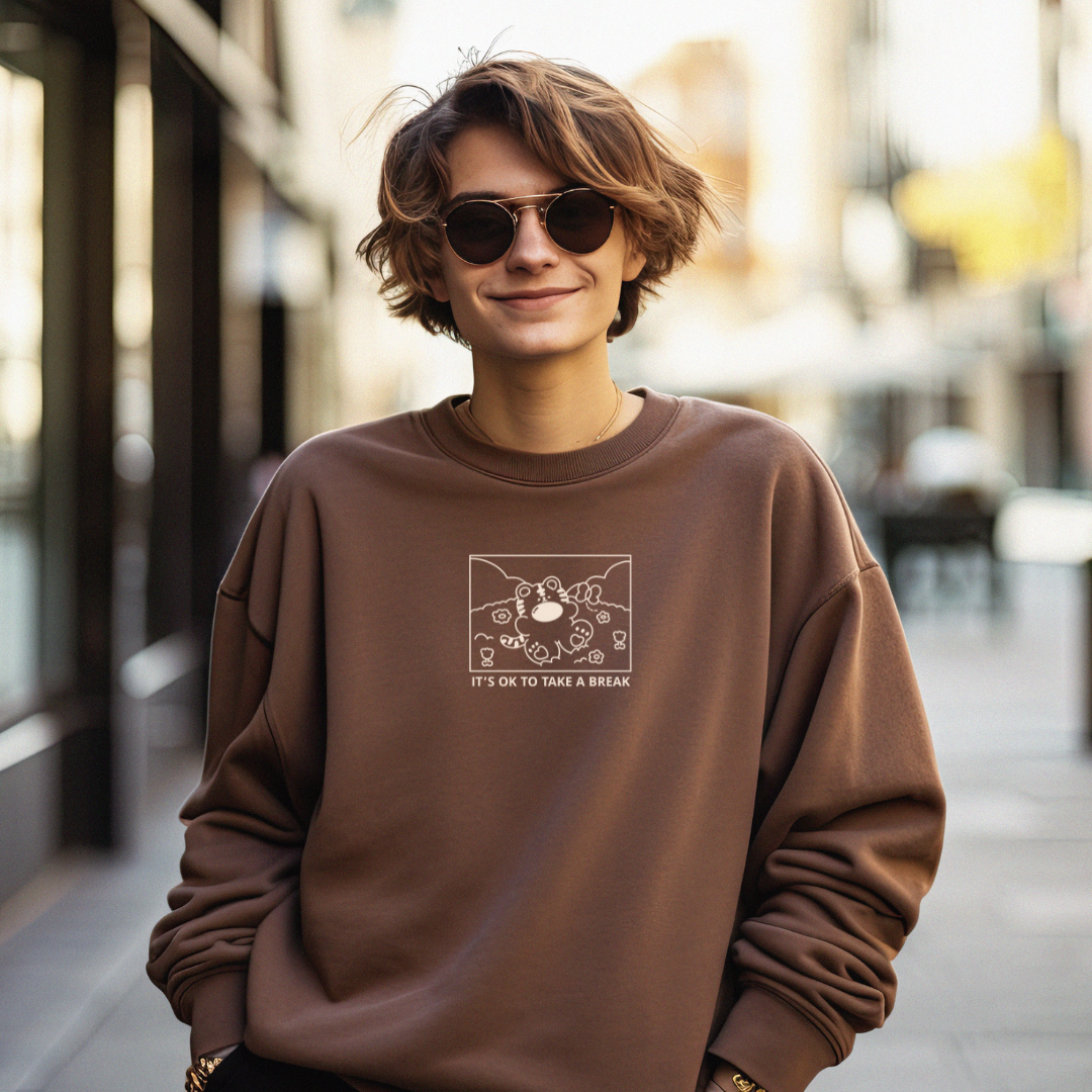 [OOPSIE] It’s OK to Take a Break Embroidered Sweatshirt – Lightweight Crewneck