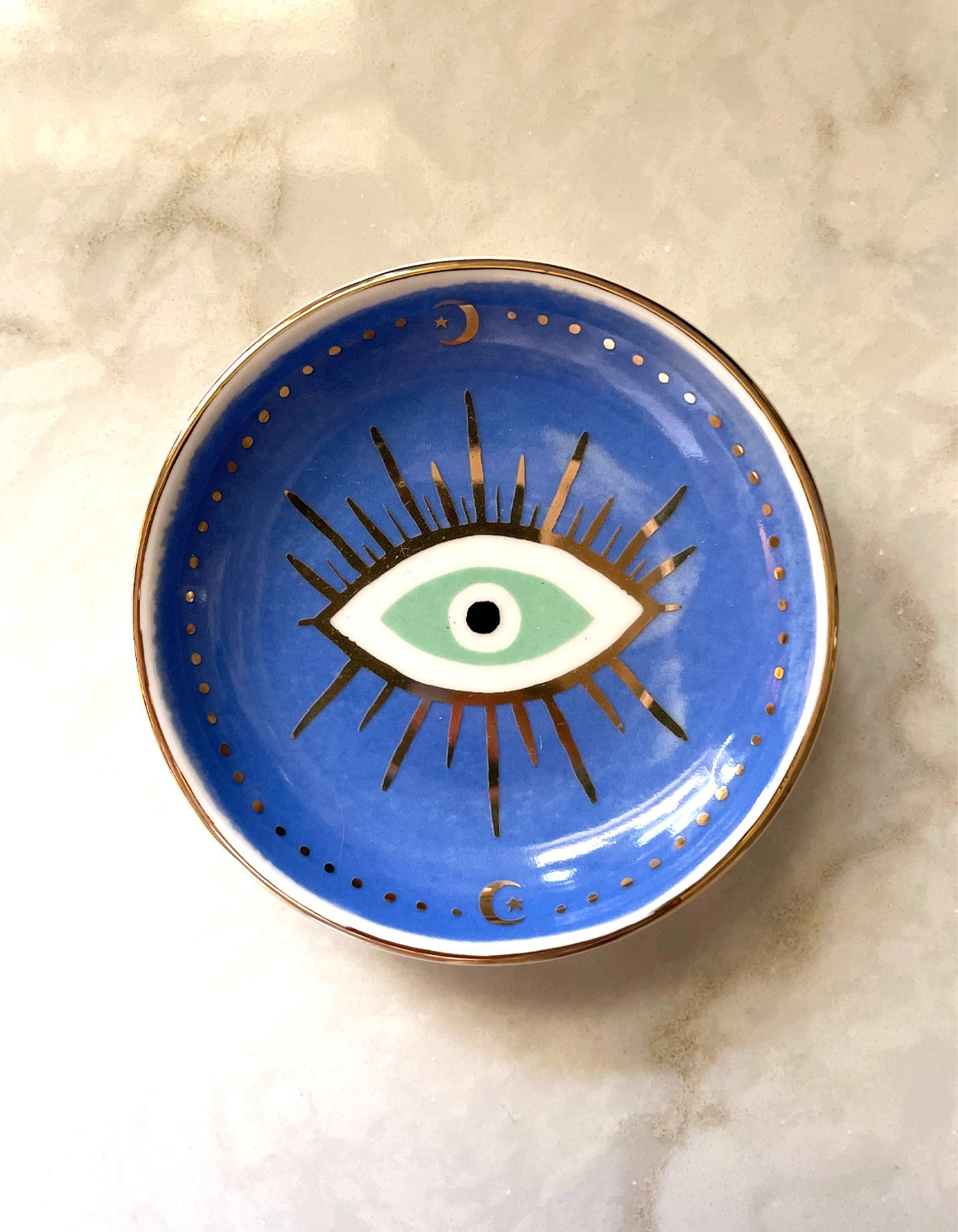 Evil Eye Trinket Dish – Ceramic Jewelry Tray for Dorm Desk & Boho Decor