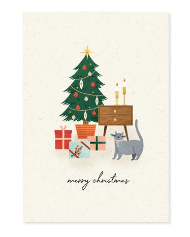 Cozy Dwelling Christmas Card – 3D Pop-Up Holiday Room with Cat