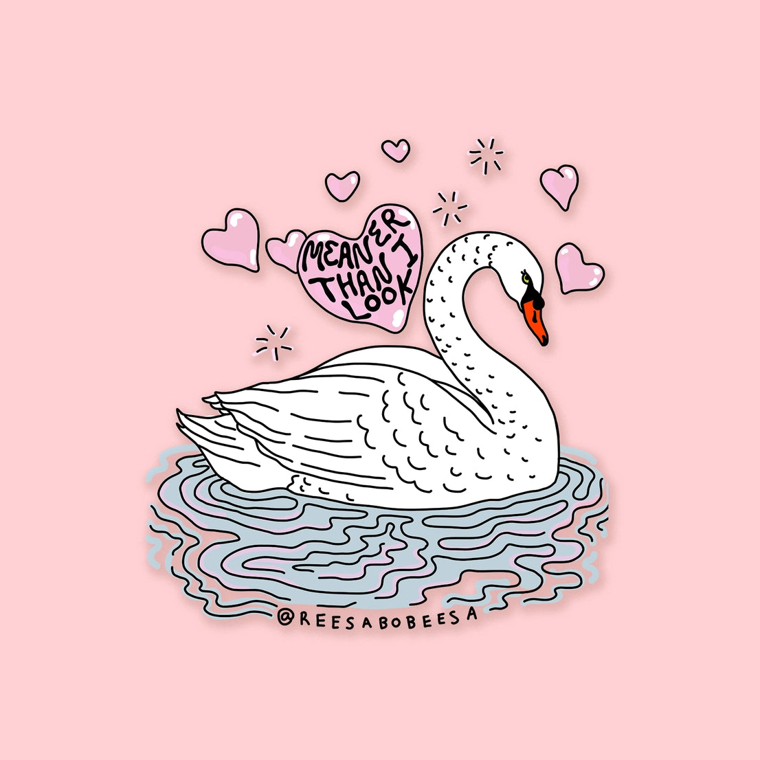 Meaner Than I Look Sticker – Waterproof Clear Vinyl Swan Decal for Campus Life, Dorm Decor & Fall Journals (3")