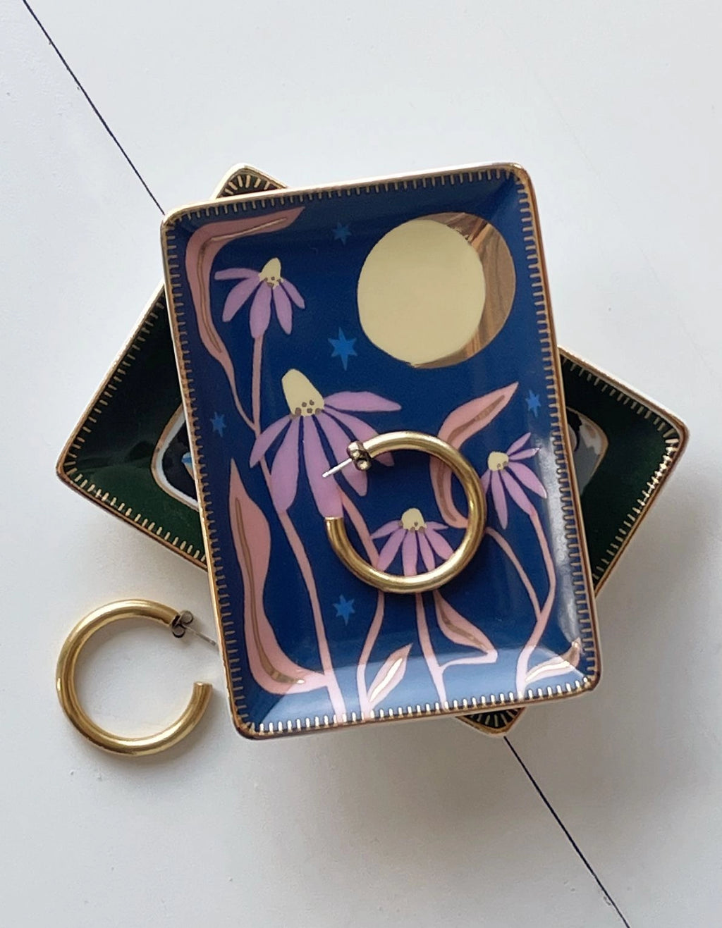 Celestial Floral Jewelry Tray – Moon Ceramic Trinket Dish