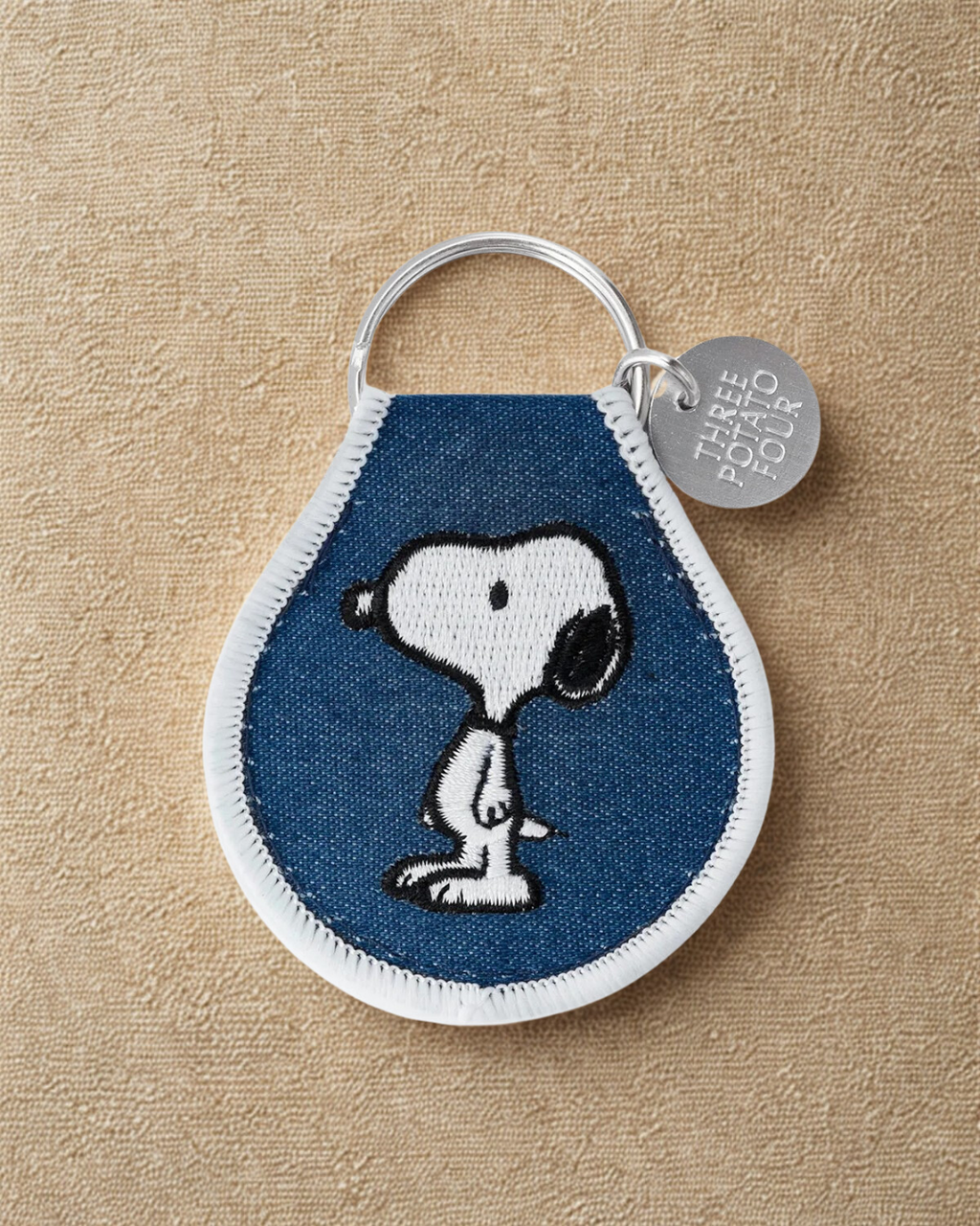 Cute Snoopy cartoon embroidered keychain inspired by Peanuts character, fabric patch keychain bag charm accessory for backpack purse or keys, Snoopy lover gift