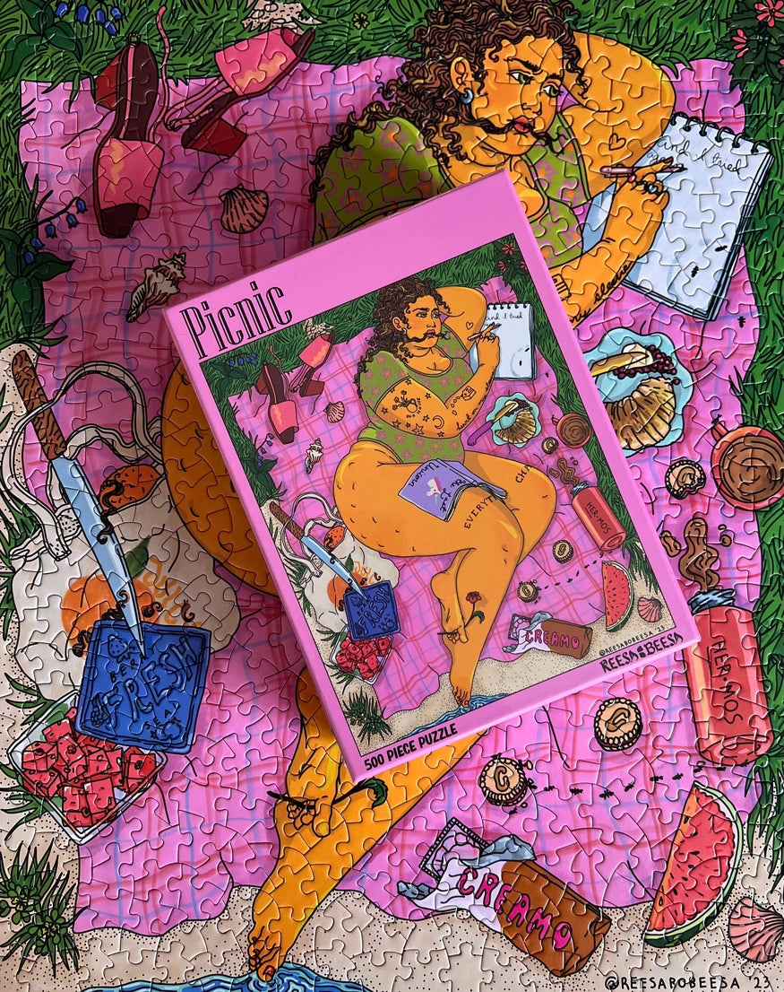 “Picnic” 500-Piece Aesthetic Jigsaw Puzzle – Whimsical Art by Reesa