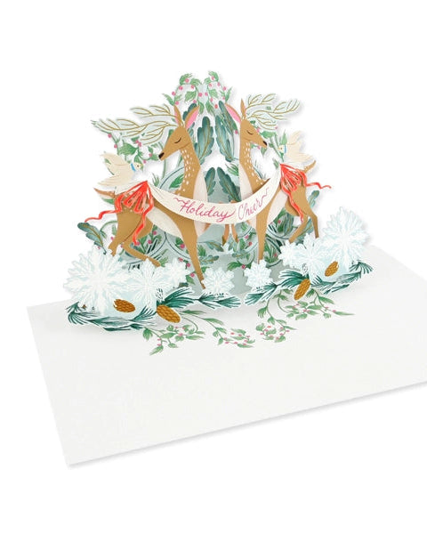 Festive Deer Christmas Card – 3D Pop-Up Holiday Greeting with Gold Foil