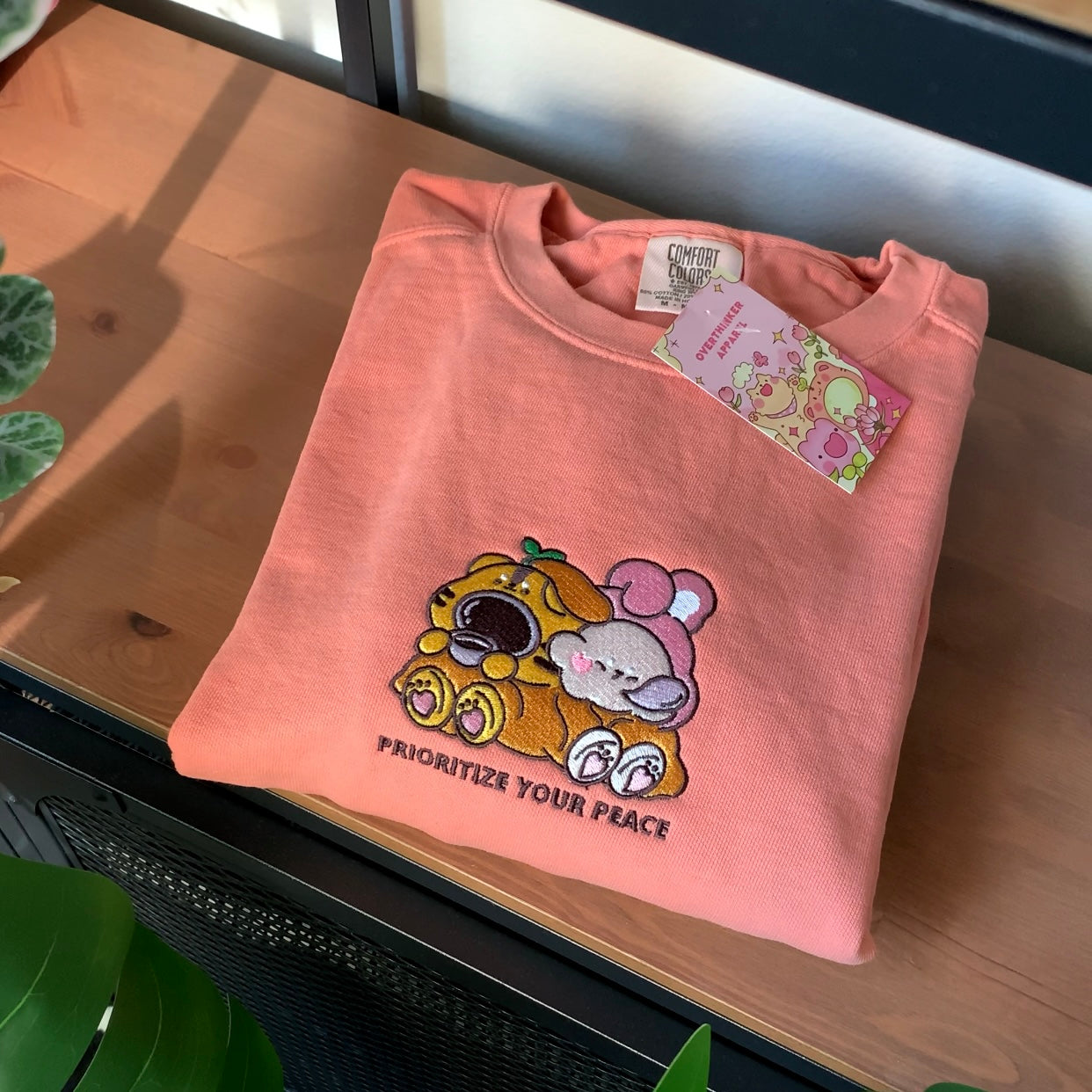 [OOPSIE] PRIORITIZE YOUR PEACE Embroidery Crewneck Sweatshirt - TERRACOTTA