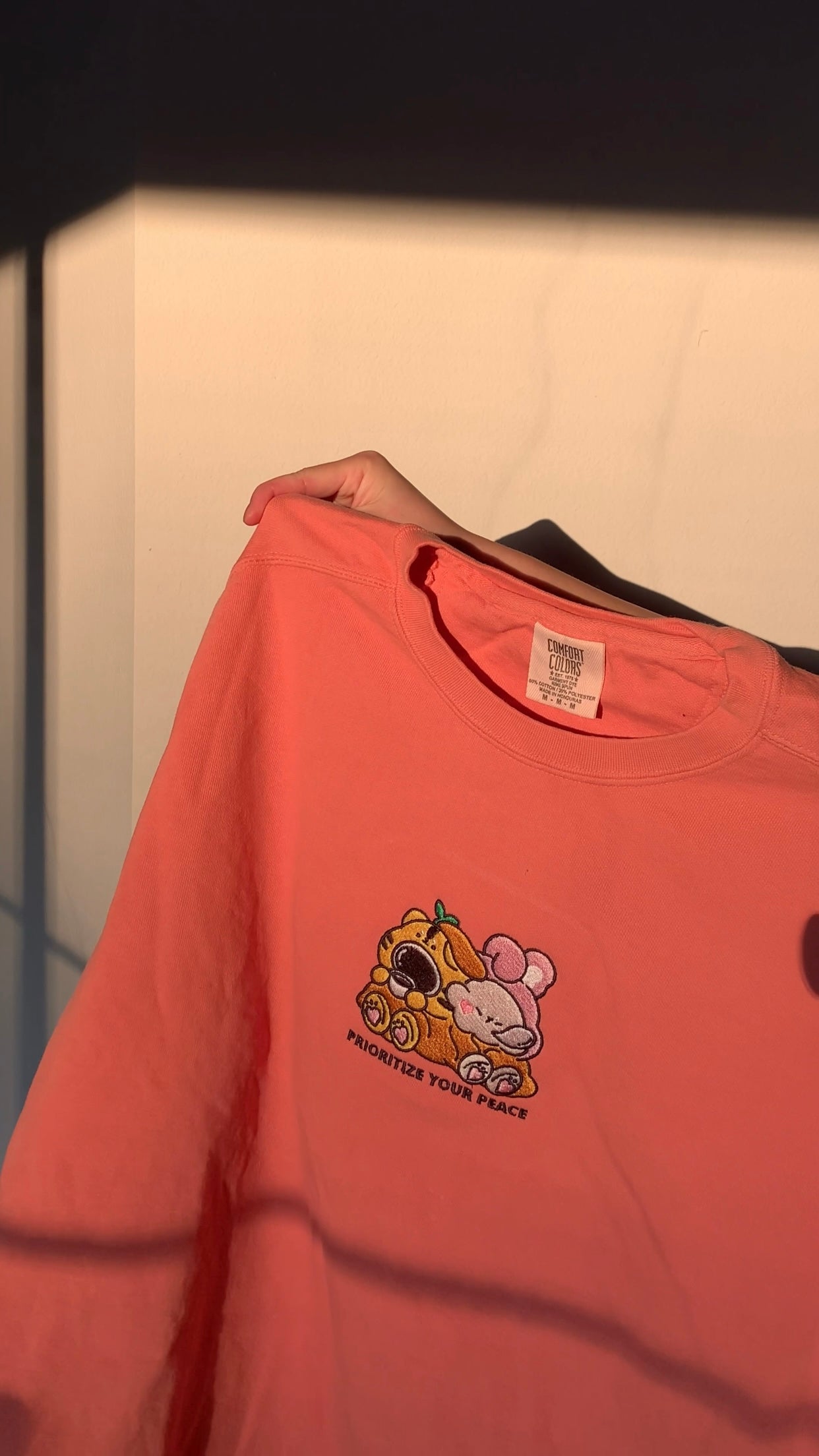 [OOPSIE] PRIORITIZE YOUR PEACE Embroidery Crewneck Sweatshirt - TERRACOTTA