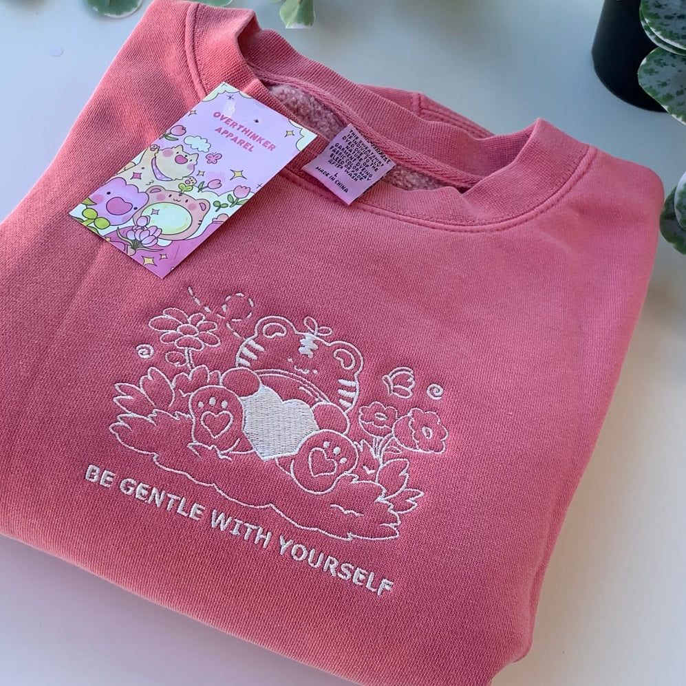 [OOPSIE] Be Gentle With Yourself Embroidered Sweatshirt – Rose Pink Crewneck