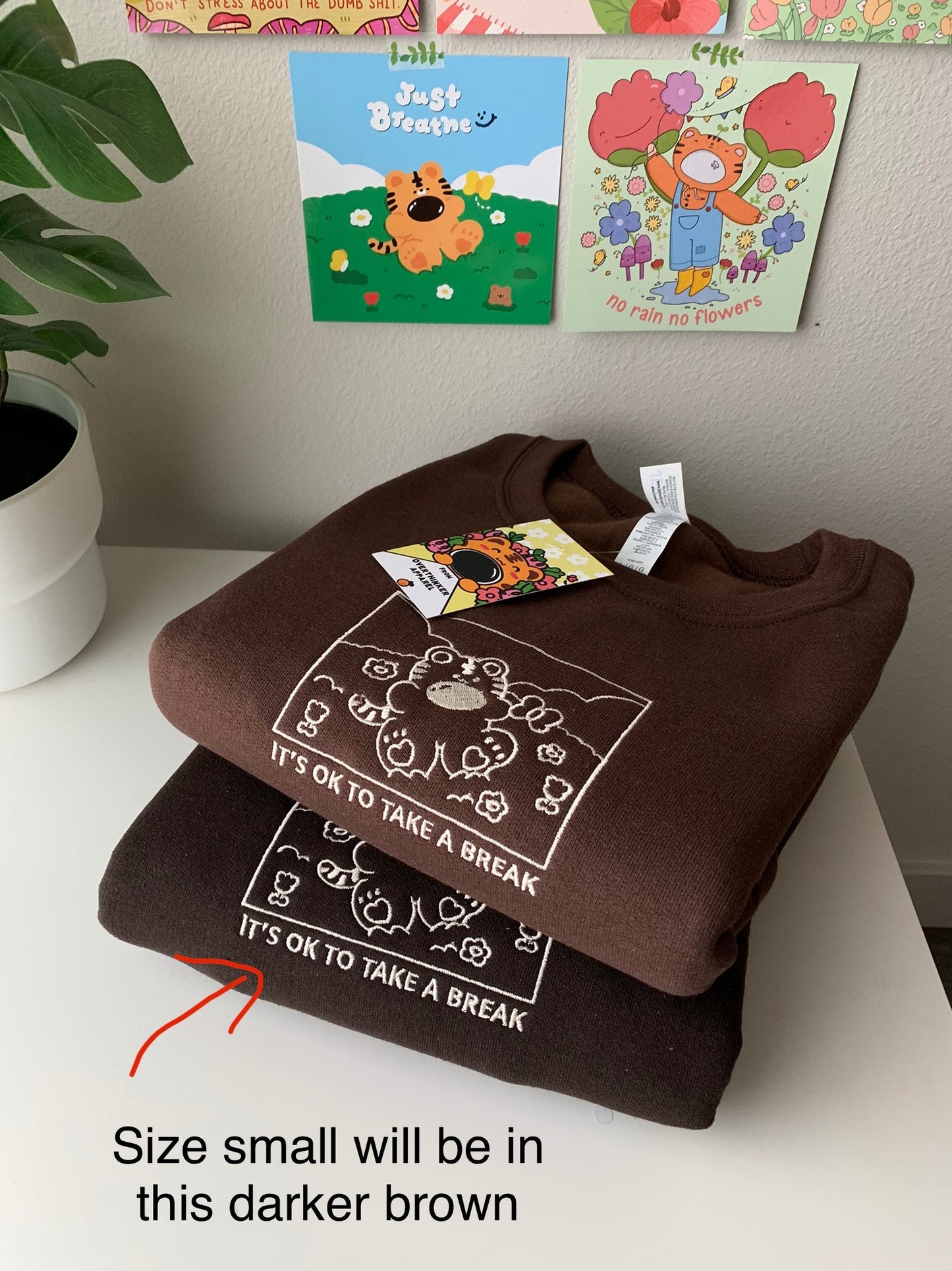 [OOPSIE] IT'S OK TO TAKE A BREAK Embroidery Crewneck Sweatshirt - Brown