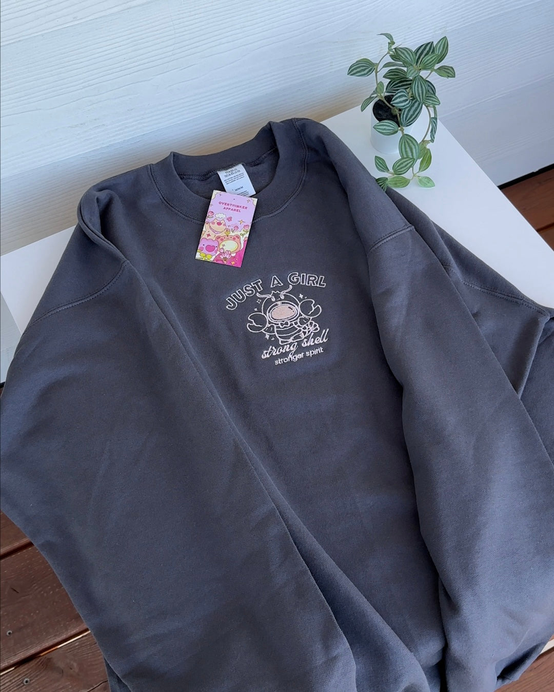 [Studio Sample] "Just A Girl: Strong Shell, Stronger Spirit" Embroidered Crewneck Sweatshirt - Oversized