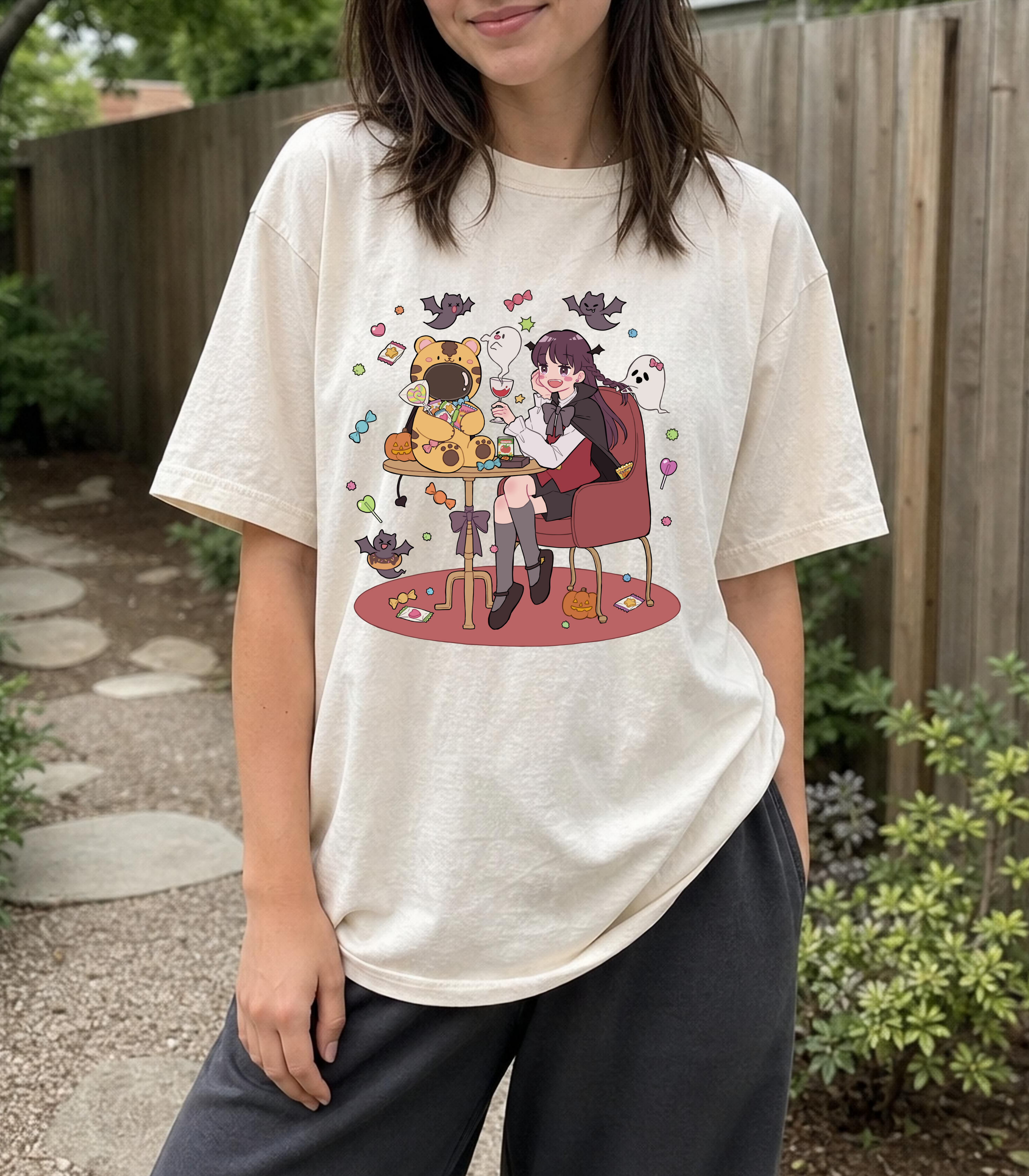 Midnight Party Graphic Tee — Ivory Relaxed Fit 100% Cotton T-Shirt
