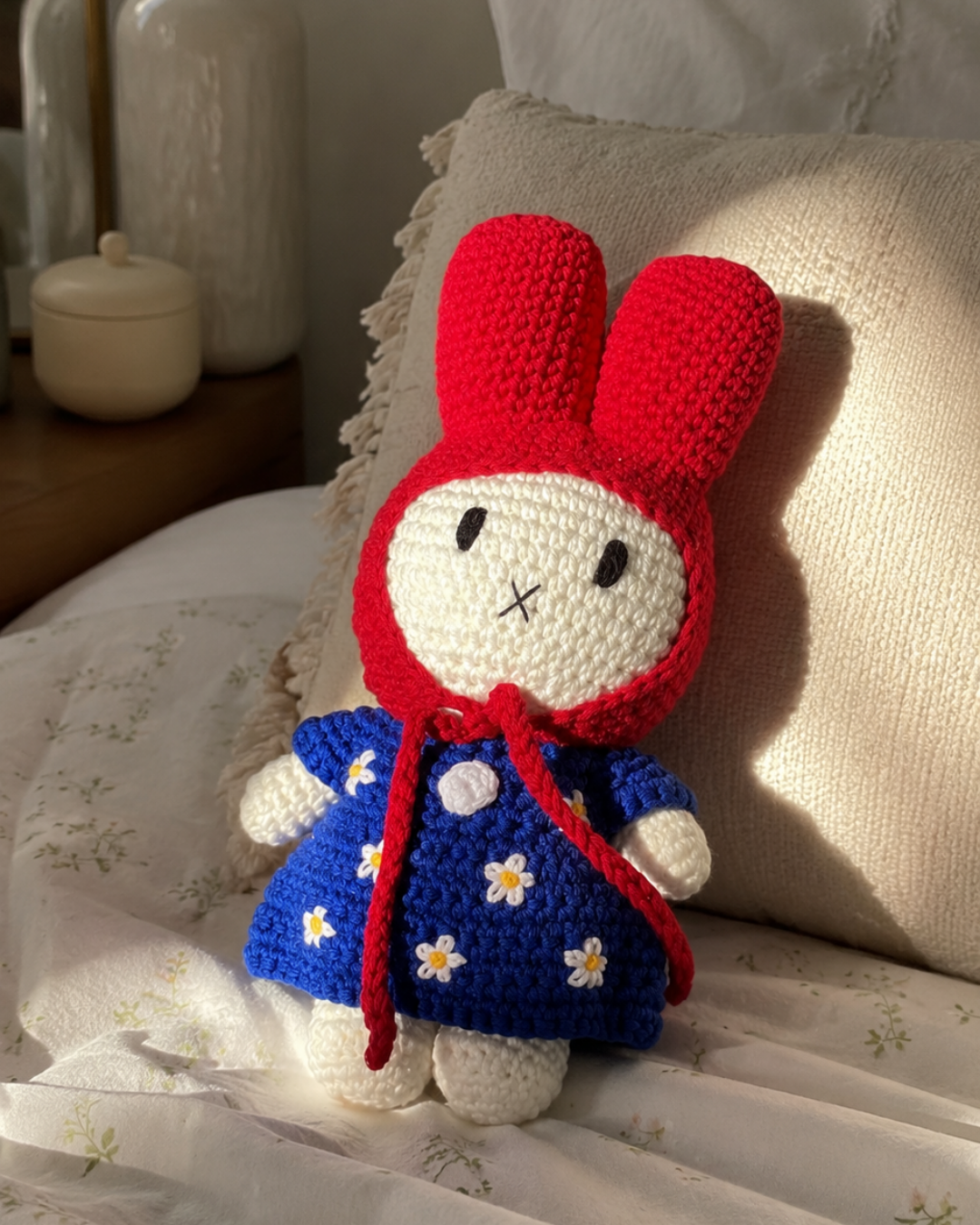 Handmade Crochet Bunny Plush – Blue Floral Dress | Miffy