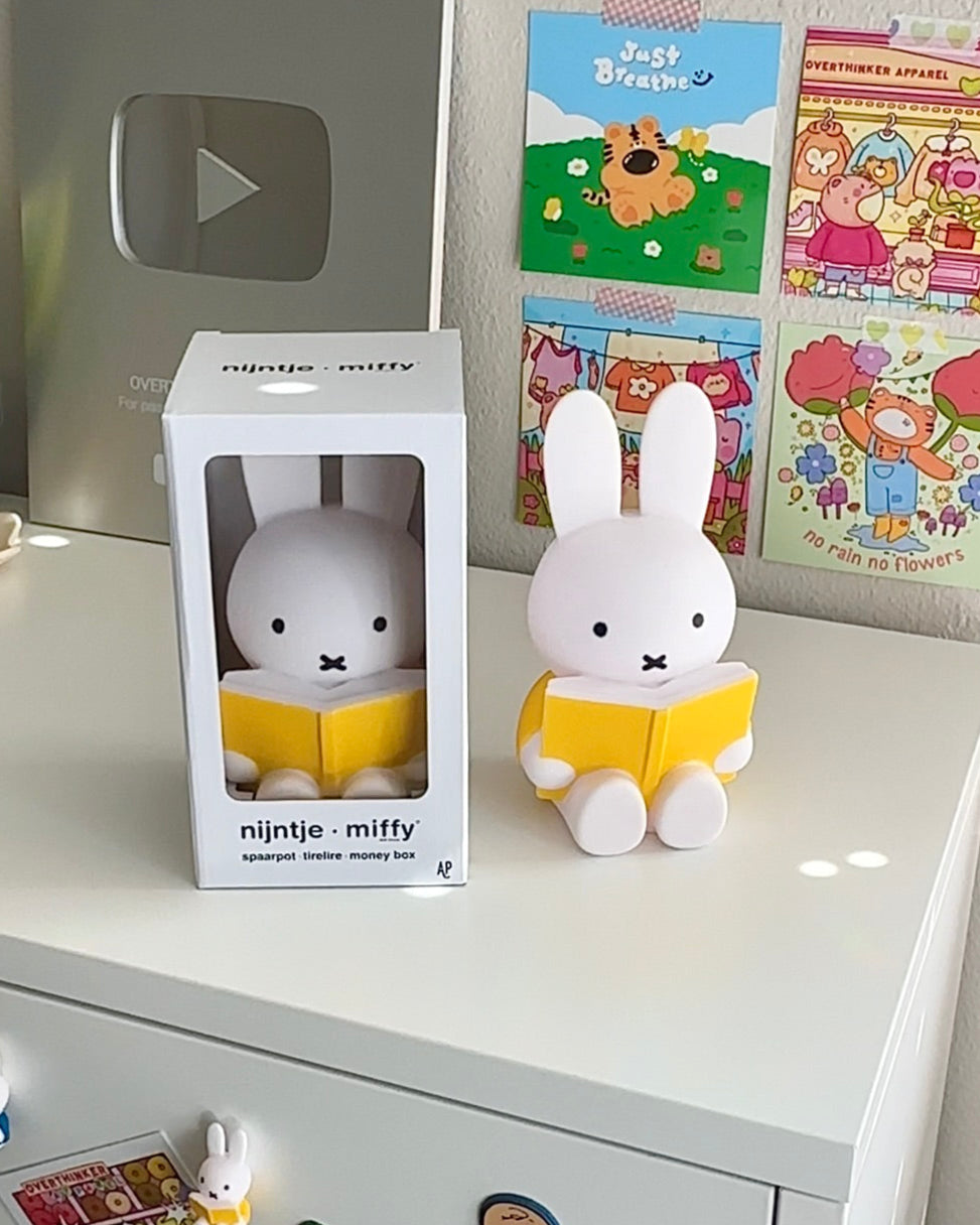 Kawaii Miffy decor figure in yellow – perfect for dorm or gift shelf