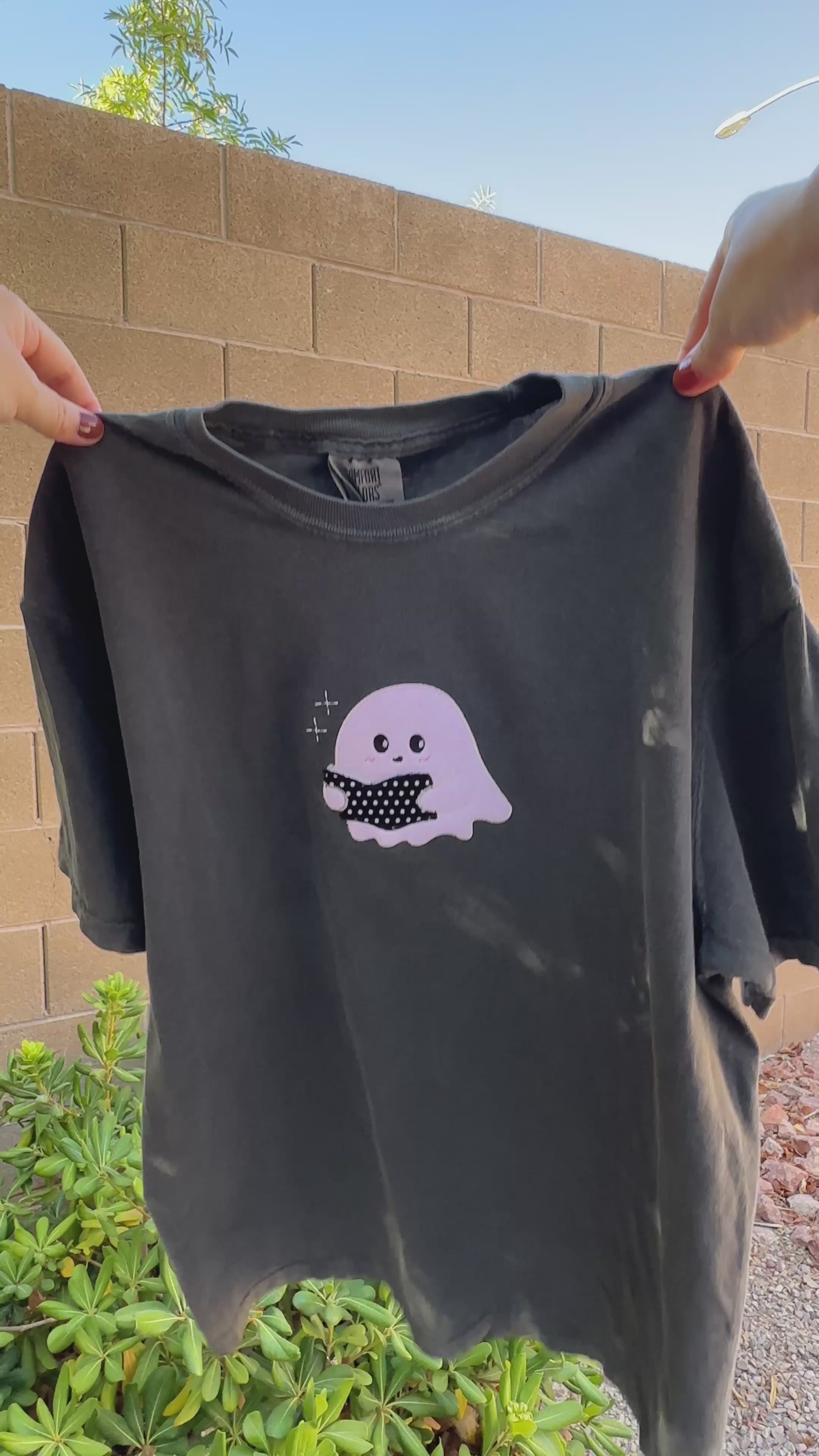 Bookish Ghost Patchwork Tee — Pepper Relaxed Fit 100% Cotton T-Shirt