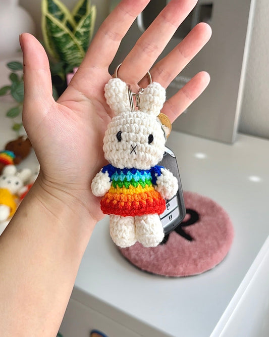 Colorful Miffy amigurumi keychain for soft girl aesthetics and LGBTQ+ gifts