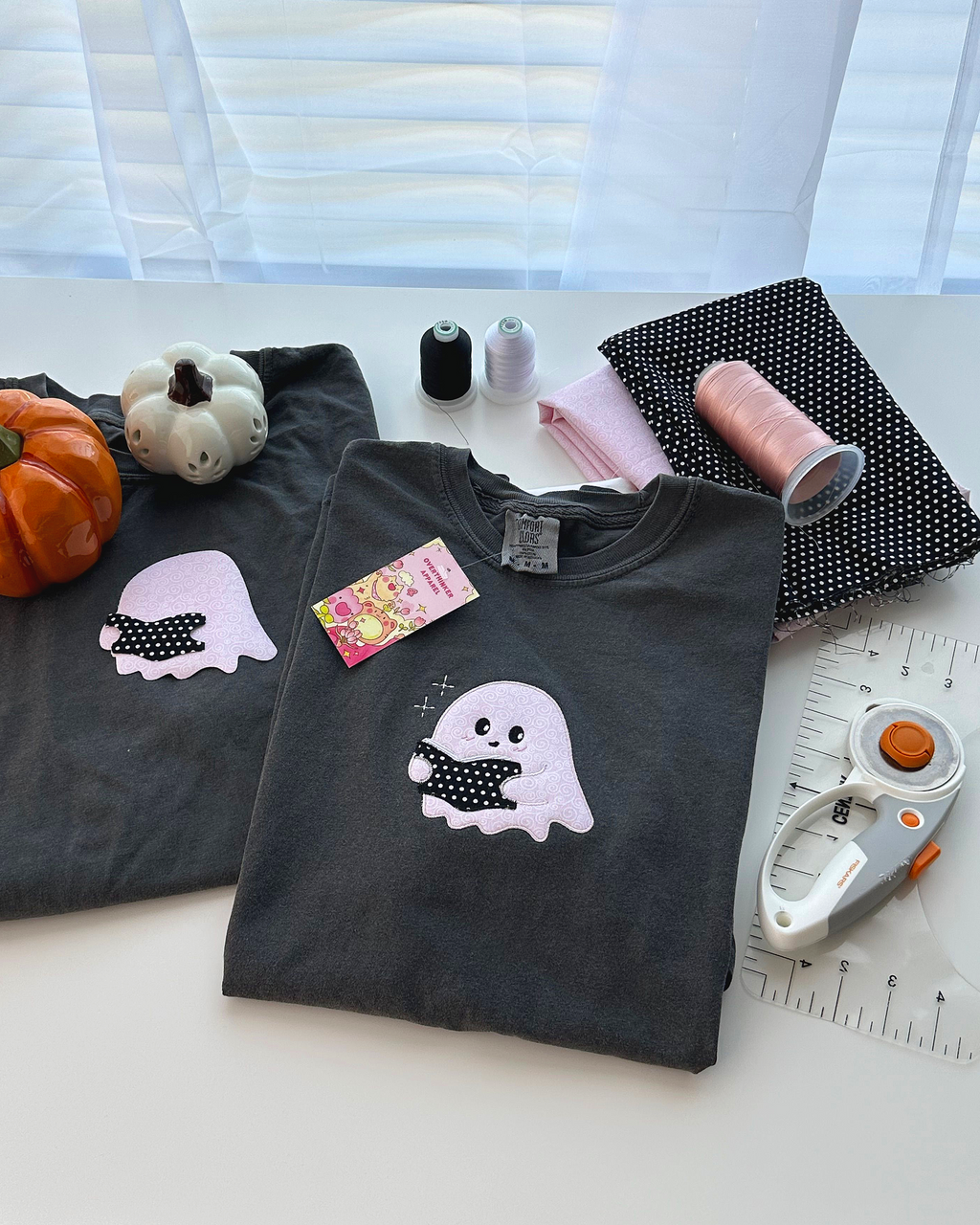 Bookish Ghost Patchwork Tee — Pepper Relaxed Fit 100% Cotton T-Shirt