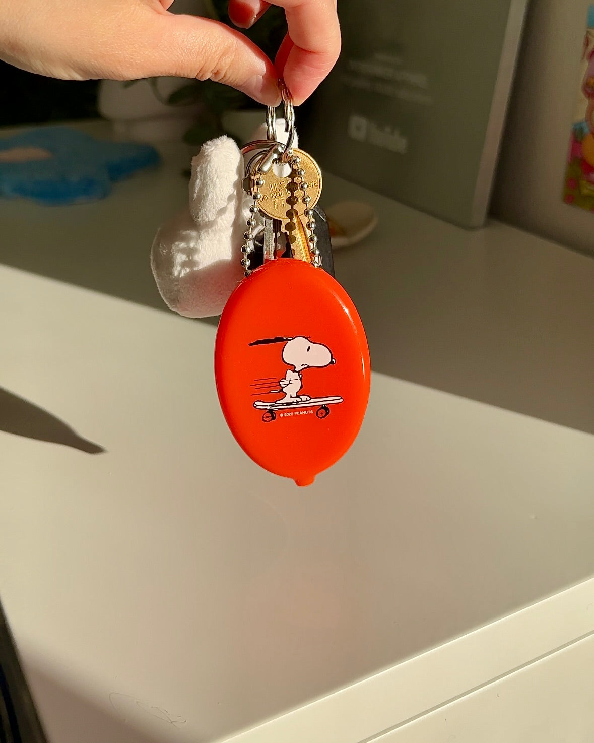 Peanuts retro skateboard wallet pouch with ball chain