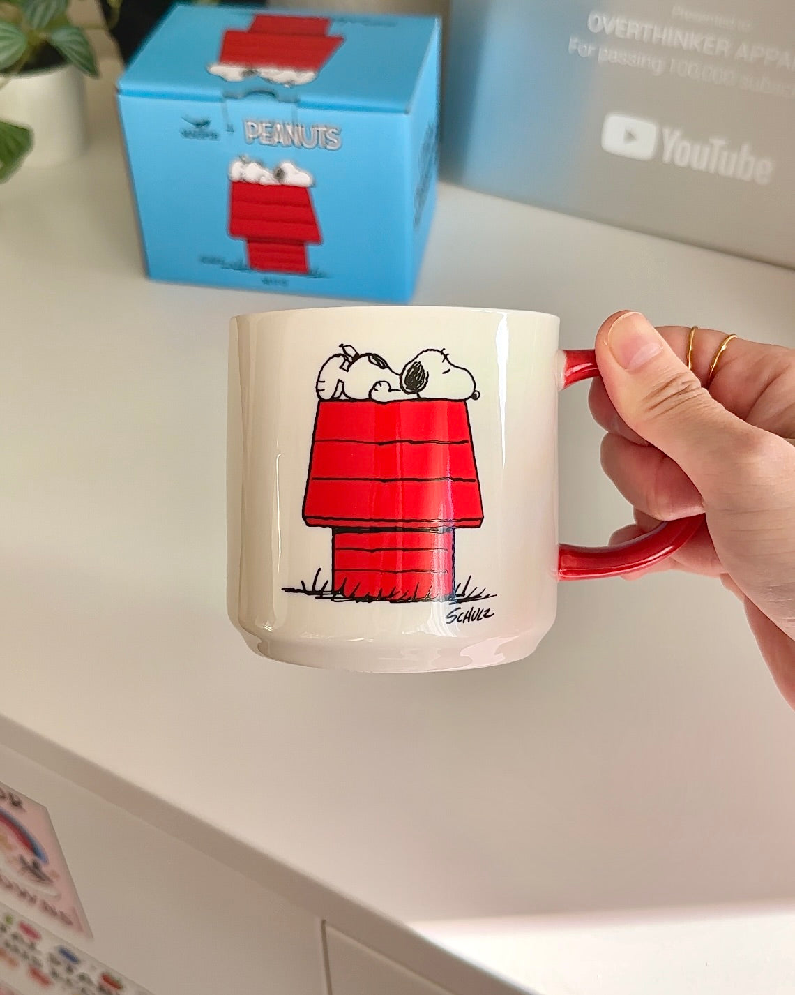 Official Snoopy “Allergic to Mornings” ceramic mug with red handle and matching Peanuts® gift box, funny licensed coffee cup
