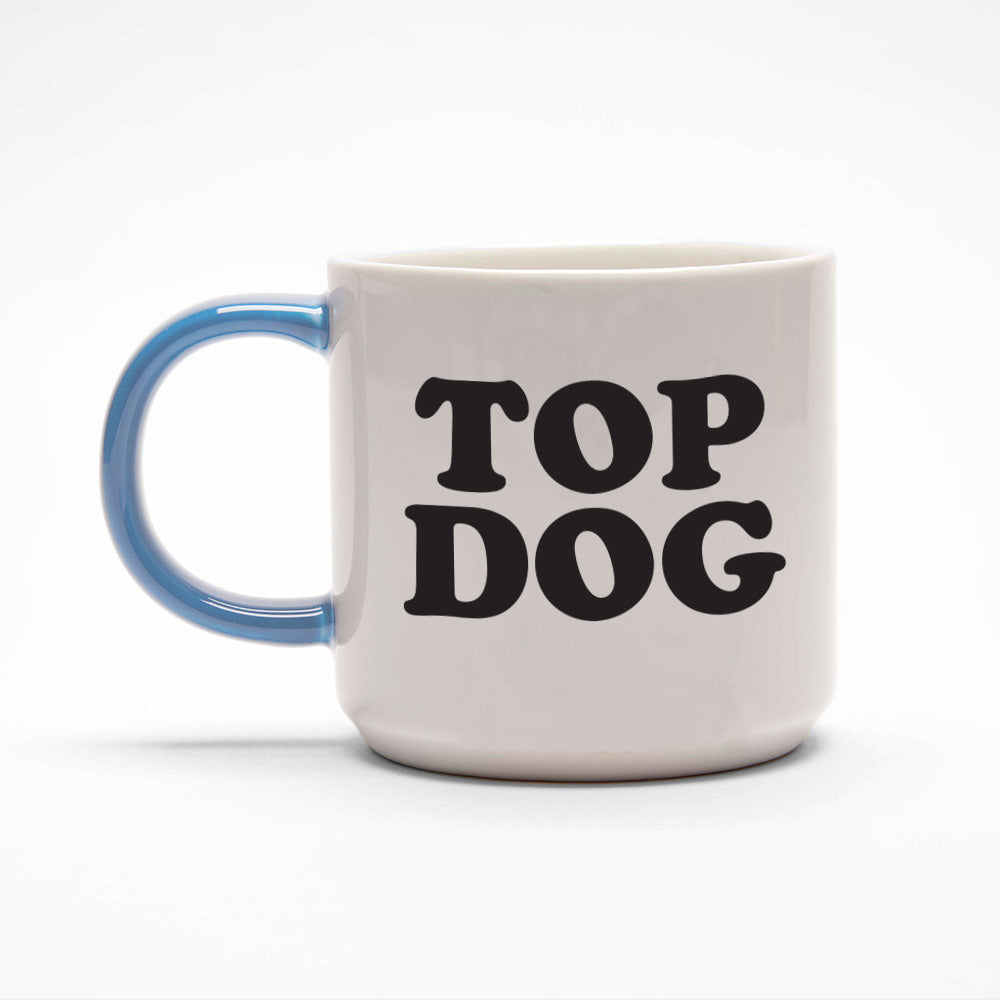  Ceramic Snoopy mug with “Top Dog” text on back and blue handle