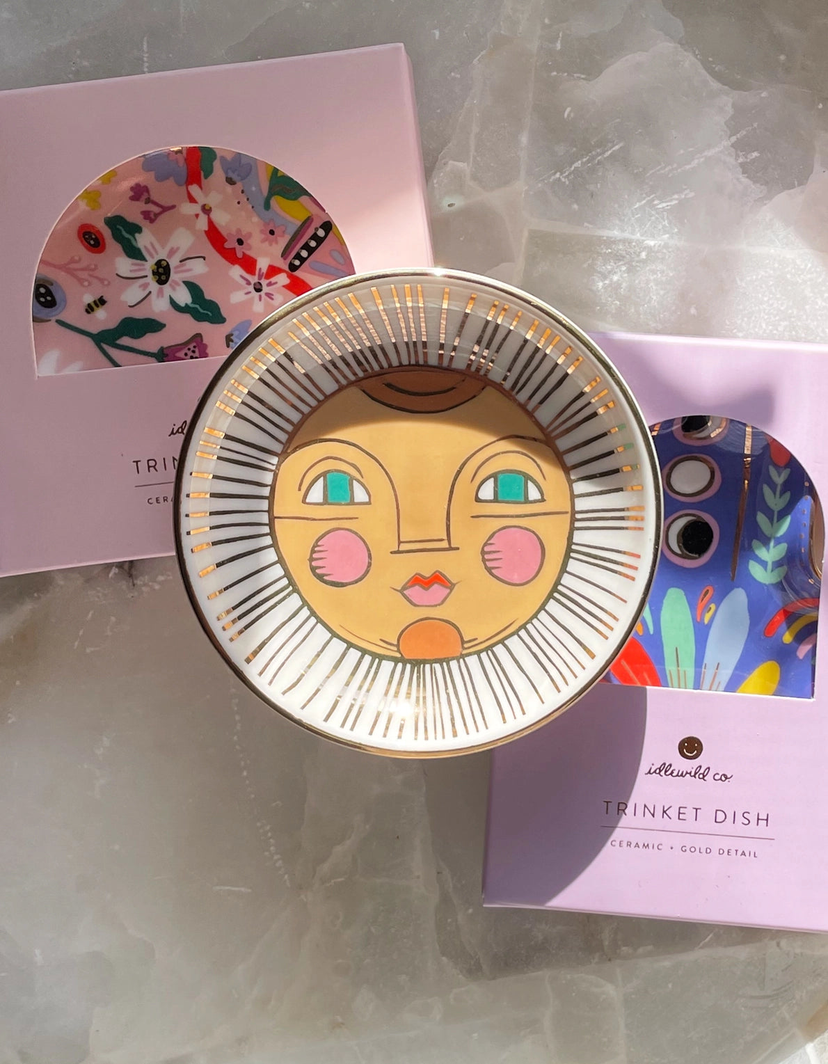 Sun Face Jewelry Dish – Celestial Ceramic Ring Holder