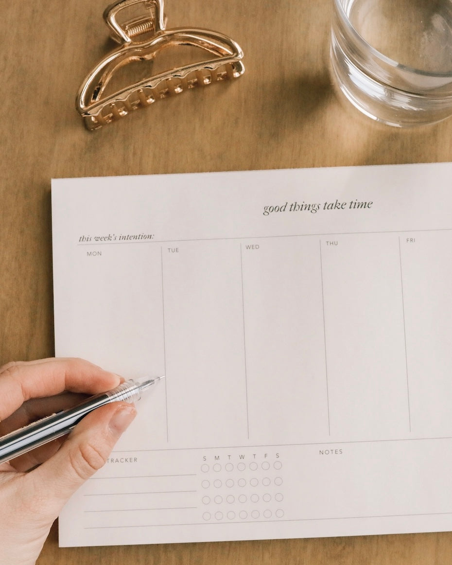 Undated weekly planner notepad with habit tracker and minimalist layout