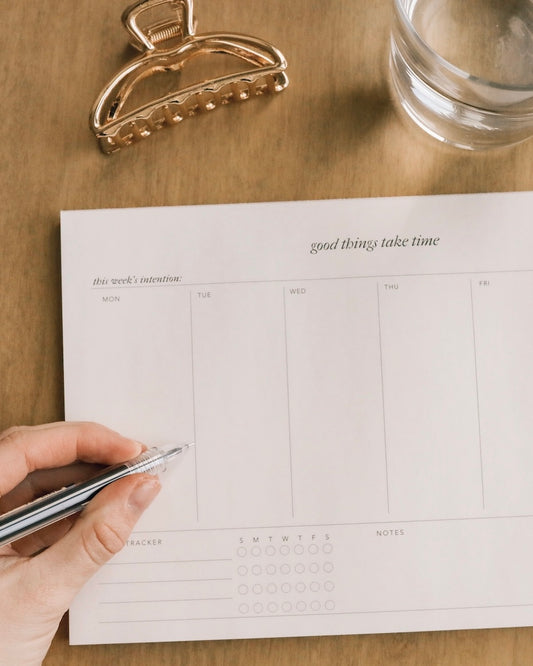 Undated weekly planner notepad with habit tracker and minimalist layout