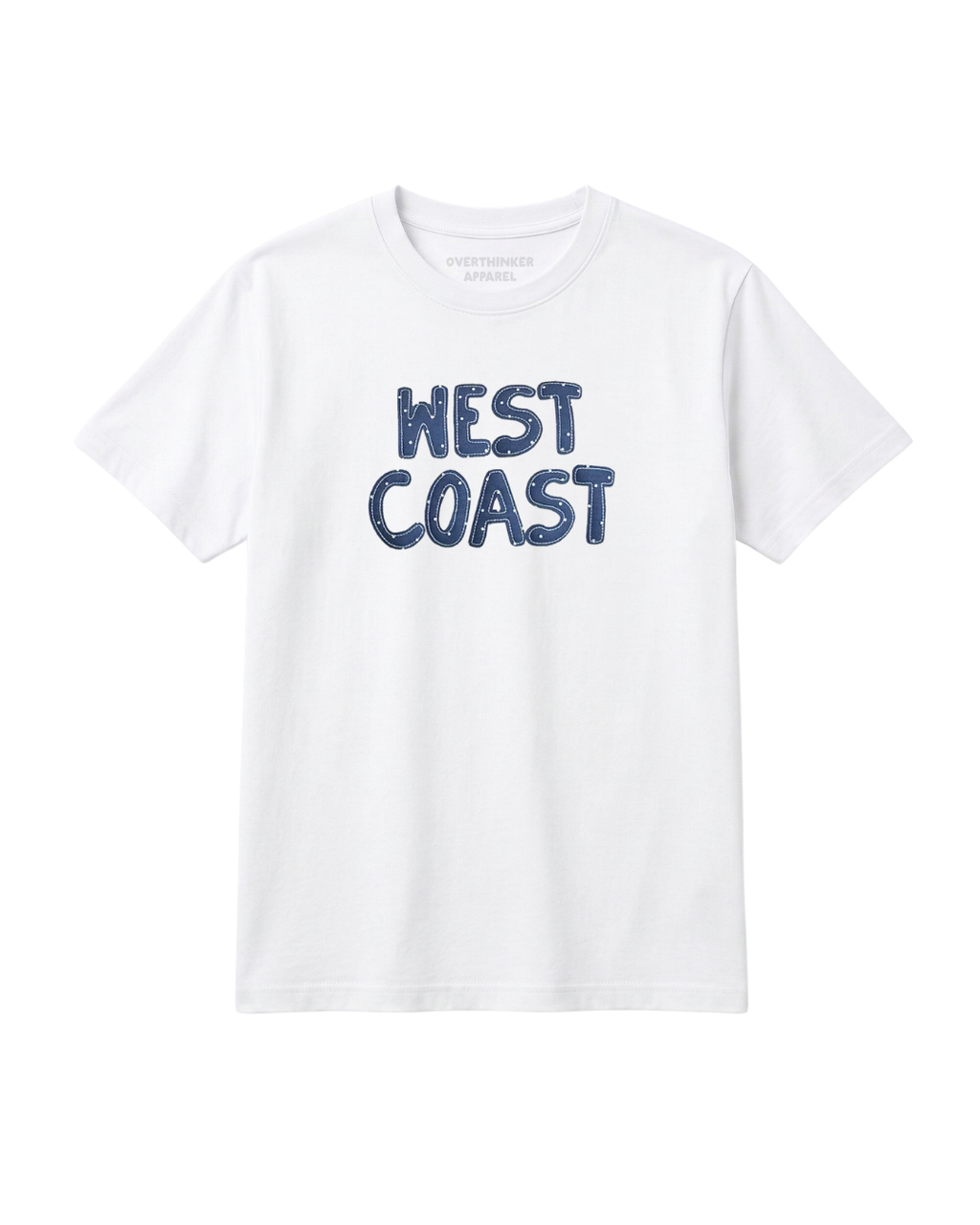 white oversized t shirt with west coast graphic relaxed fit casual coastal summer outfit