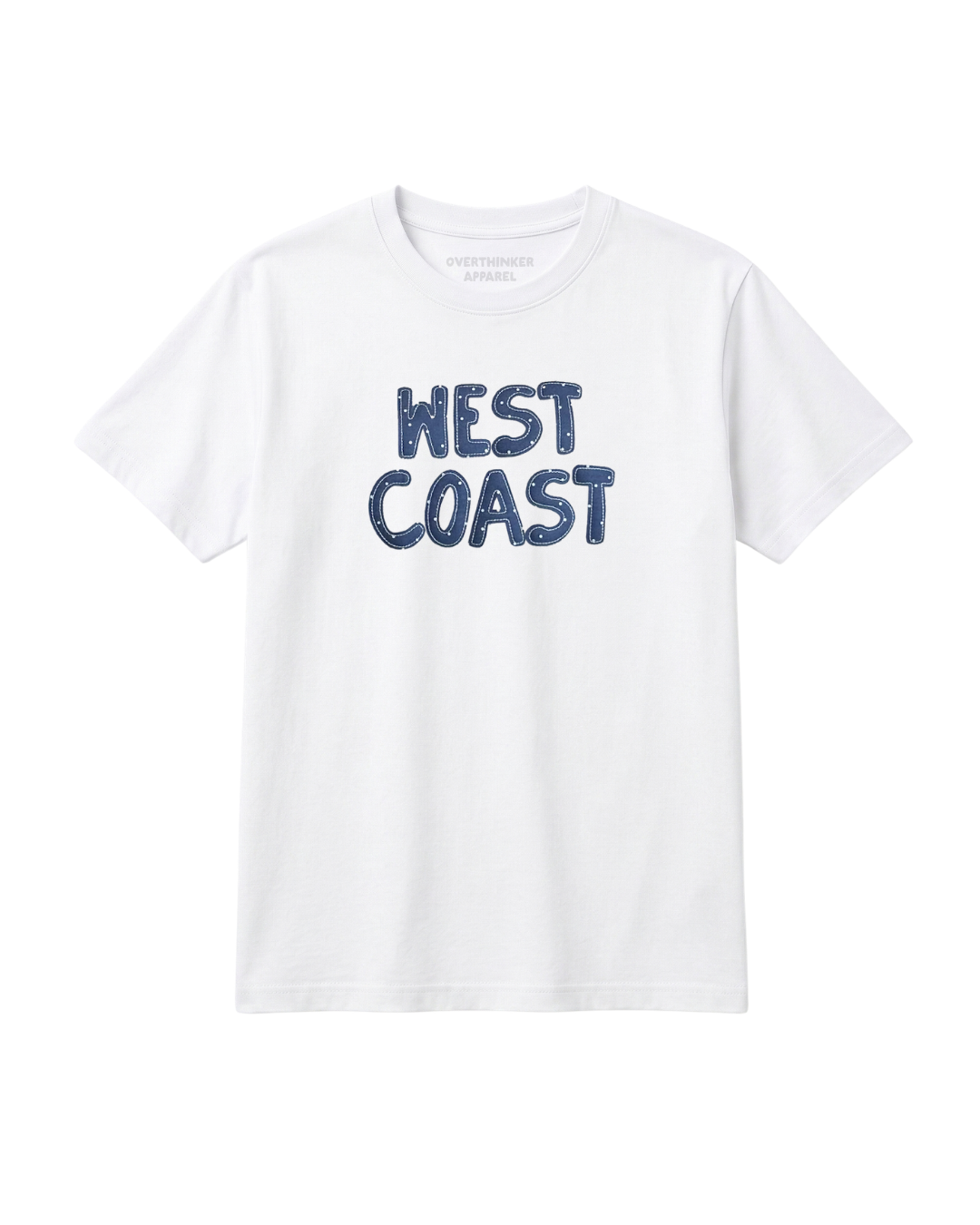 white oversized t shirt with west coast graphic relaxed fit casual coastal summer outfit