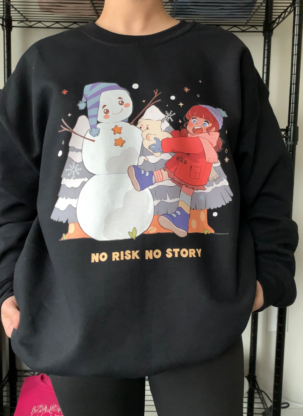 "No Risk, No Story" Snowy Winter Graphic Crewneck Sweatshirt