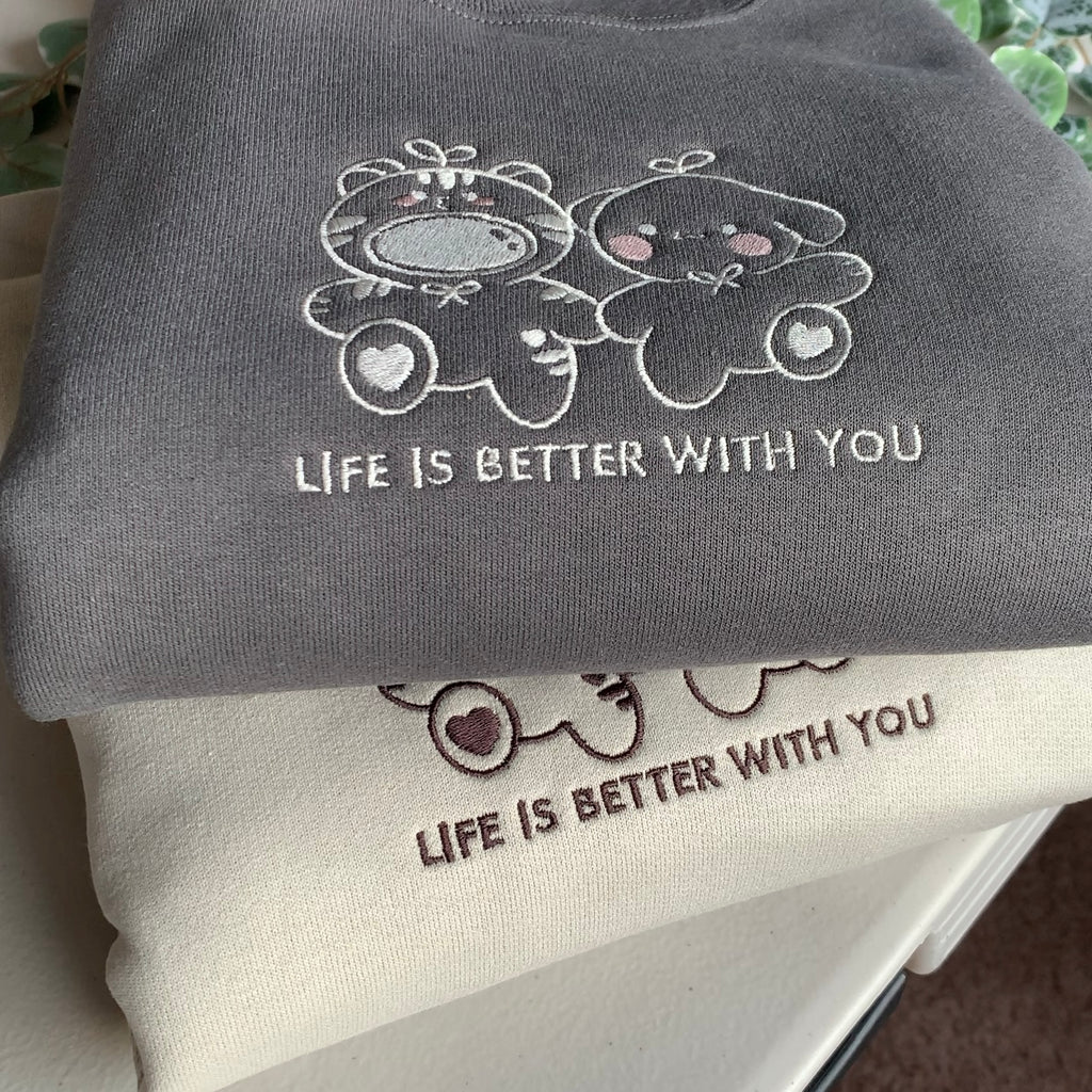 Life Is Better With You Embroidered Oversized Sweatshirt