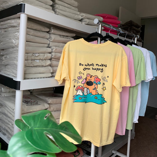 “Do What Makes You Happy” Graphic Tee | Butter Yellow Positive Shirt | Small Batch Printed in Las Vegas