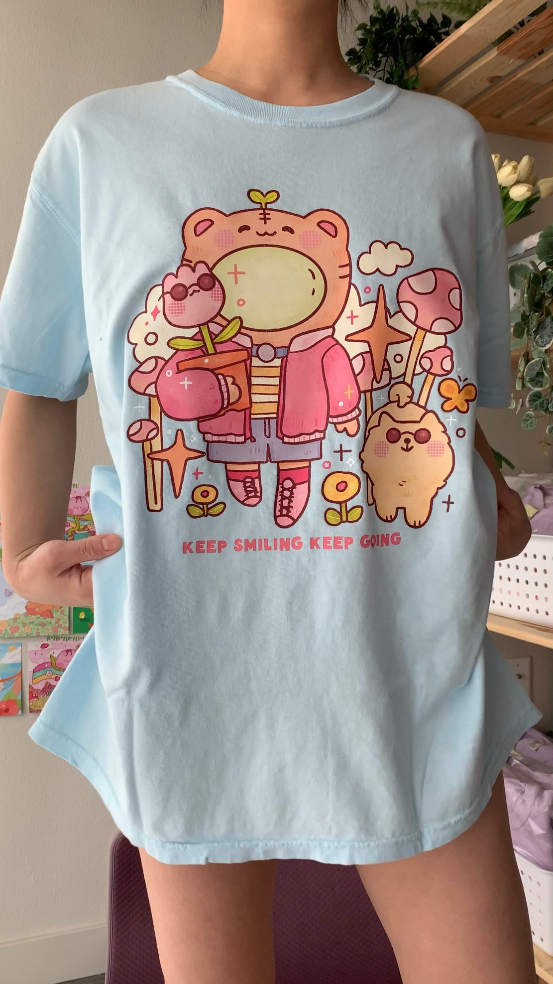 Keep Smiling, Keep Going Graphic Tee – Light Blue