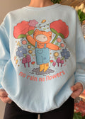 No Rain No Flowers Sweatshirt – Sky Blue Cozy Graphic Crewneck